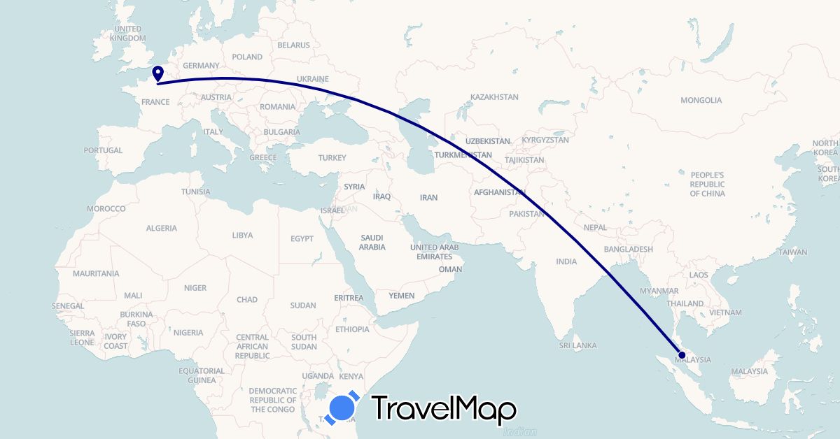 TravelMap itinerary: driving in France, Malaysia (Asia, Europe)